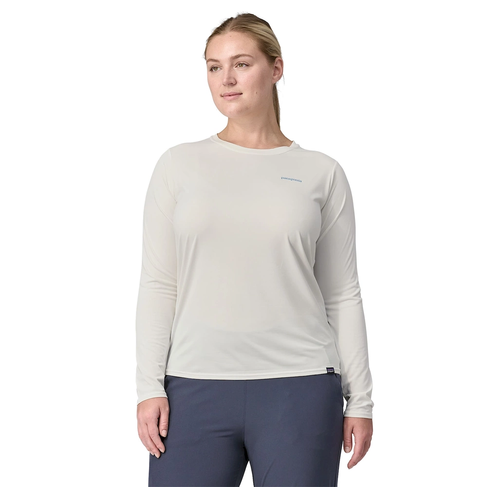Damska Koszulka Patagonia W's L/S Cap Cool Daily Graphic Shirt - Waters - Boardshort Logo Light Plume Grey: White